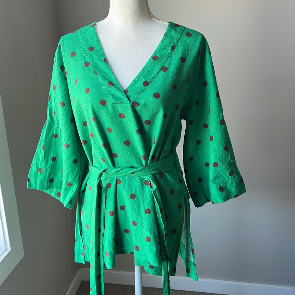 Zara Polka Dot Linen Tunic - Picture 2 of 13